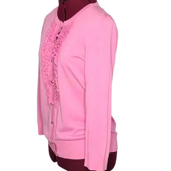 Talbots size M pink ruffle front cardigan sweater - Picture 4 of 6